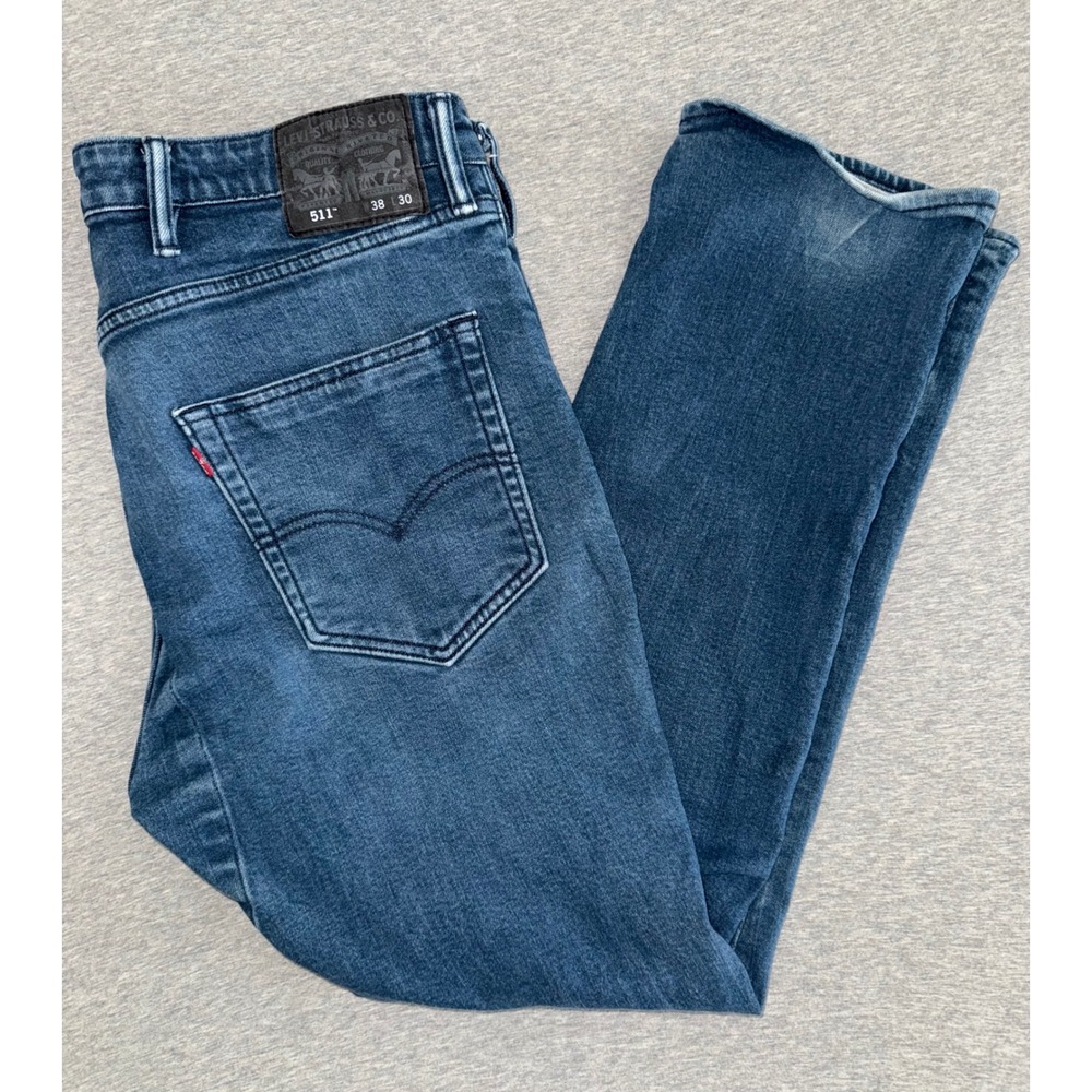 Levis 511 Mens Slim Fit Dark Wash Jeans Size 38x30 Stretchy Heavy Buttery Soft
